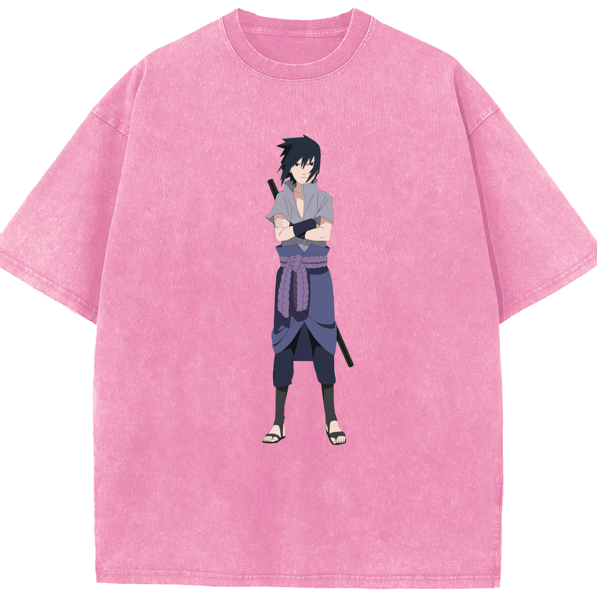 （画像用） NARUTO -ナルト- うちは サスケ Uchiha Sasuke 綿100% ヴィンテージ風 半袖Tシャツ（フロントプリント）